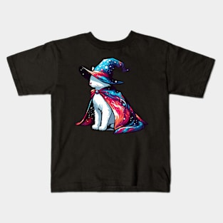 Cute White Cosmic Cat Wizard Kids T-Shirt